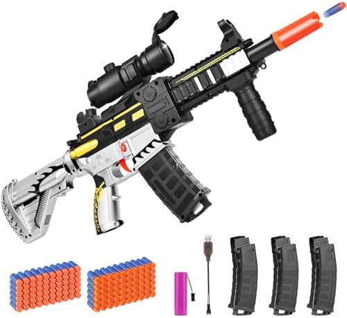 Realistic Toy for Nerf Guns Dart - Electric Sniper Rifle with Scope 120 Soft Bullets 3 Magazine, Automatic Foam Blaster for Boy Age 8-12 Years Old,Indoor Outdoor Gifts for Adult Kid Holiday Birthday