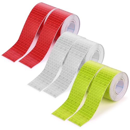 6 Rolls Reflective Tape Outdoor Waterproof Reflective Warning Tape Reflector Tape Night Safety Stickers Silver, Red, Yellow Reflective Tape for Trailer Bicycles Clothing (1 Inch x 60 Ft)