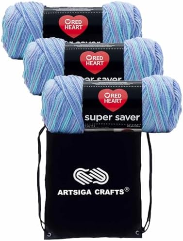 Red Heart Super Saver Ocean E300-995 (3-Skeins - Same Dye Lot) Worsted Medium #4 Acrylic Yarn for Crocheting and Knitting with Project Bag