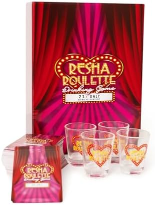 Resha Roulette Card, A Drinking Card Game for Parties and More, Includes 120 Cards and 4 Shot Glasses, Adult Drinking Game, Roulette Shot Drunk Lovers Card Game
