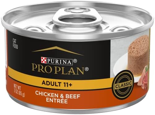 Purina Pro Plan High Protein Senior Wet Cat Food Pate, SENIOR 11+ Chicken & Beef Entree - (Pack of 24) 3 Oz. Pull-Top Cans