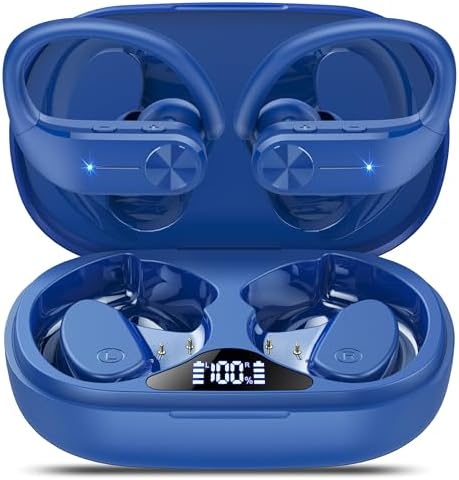 Ear Buds Wireless Bluetooth Earbuds 2024 New Bluetooth 5.3 Headphones with LED Display 68H Playtime Powerful Bass Over Ear Sport Earphones with Earhooks IP7 Waterproof for Gym/Running