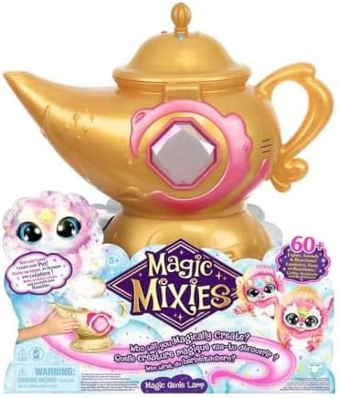 Magic Mixies Magic Genie Lamp with Interactive 8" Pink Plush Toy and 60+ Sounds & Reactions. Unlock a Magic Ring and Reveal a Pink Genie from The Real Misting Lamp. Gifts for Kids, Ages 5+
