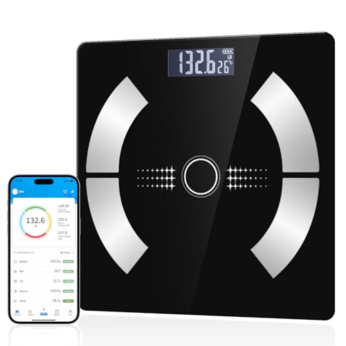 Smart Digital Body Fat Scale, Accurate LED Display Bathroom Scale with Mobile App for Body Composition Analysis - (Black)