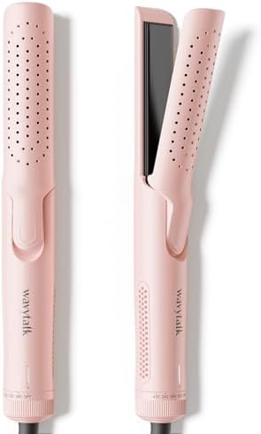 Wavytalk Airflow Styler Curling Iron, 360° Cooling Air to Lock in Style for Lasting Curls, 2 in 1 Hair Straightener and Curler, 1 Inch Curling Wand, Anti-Scald & 5 Temps for Long Short Hair, Pink