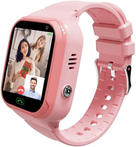 4G Kids Smart Watch - Boys Girls GPS Tracker Kids Smartwatches Phone Watch Video Call SOS Alarm Voice Chat and Touch Screen Game Real Time Tracking Smartwatch for Age 3-12 (Pink)