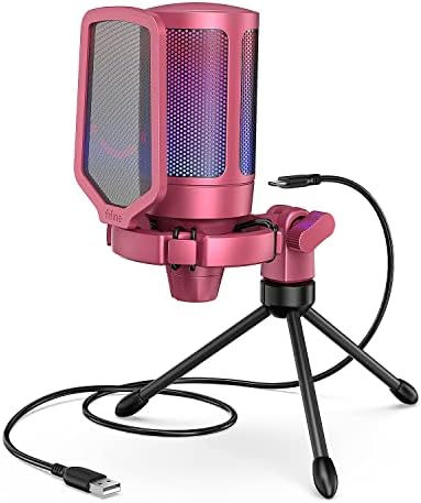 FIFINE AmpliGame PC Gaming Streaming USB Microphone, RGB Desktop Microphone for Computer/Mac/PS4/PS5, Podcast, Recording, TikTok, Game Chat, Condenser Mic with Pop Filter, Shock Mount - Red