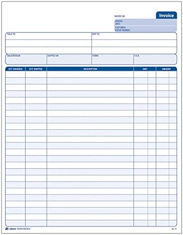 Adams Invoice Sets, 2-Part Carbonless, 8-1/2" x 11-7/16", 50 Sets per Pack (NC2812-50) - White/Canary