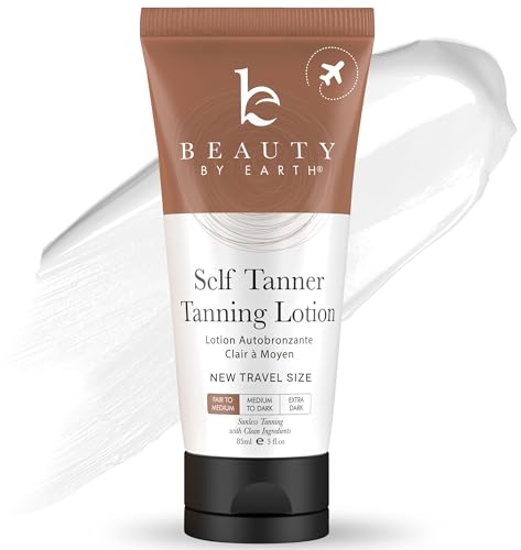 Tanning Lotion Self Tanner - With Natural & Organic Ingredients, Travel Size Self Tanning Lotion, Non Toxic Gradual Tanning Lotion, Sunless Tanning Lotion for Fake Tan for Women & Men, Fair to Medium