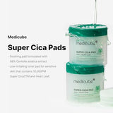 Medicube Super Cica Facial Toner Pads (70 Pads) - 88% Centella Asiatica Pads to Soothe Sensitive Skin - Infused with Heartleaf for Deep Hydration and Improvement of Damaged Skin - 100% Vegan Ceritifed