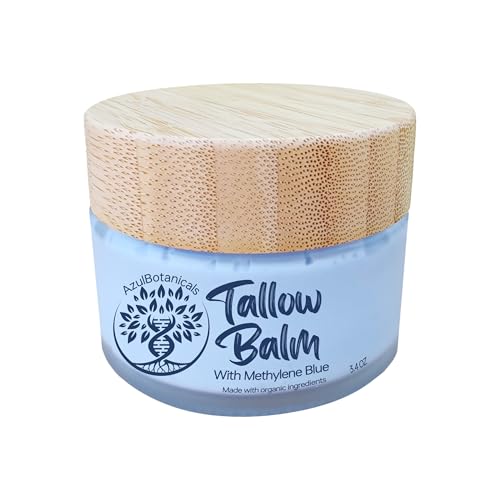 Methylene Blue Infused Whipped Grass Fed Beef Tallow Balm for Healthy Skin, Anti-Aging, Fullbody Moisturizer, Stretchmarks, Rosacea, Psoriasis, Eczema, Acne, All skin types, Organic Ingredients 3.4oz