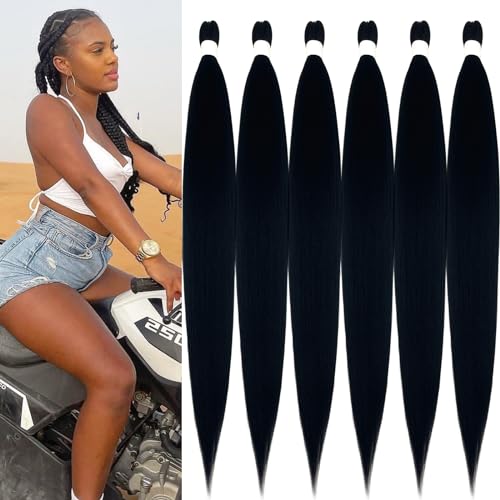 Black 1B Pre Stretched Braiding Hair Extensions for Braids Kanekalo Braiding Hair Pre Stretched 26 inch 6 packs Knotless Synthetic Jumbo Hypoallergenic Braiding Hair Black
