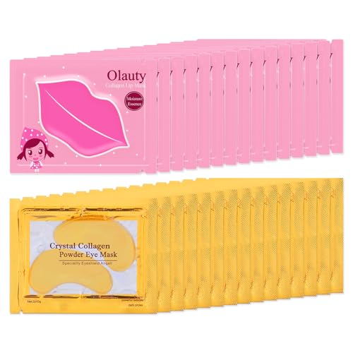 Sulily 30 Pairs Lip Masks & Eye Mask,24K Gold Gel Crystal Collagen Eye Patches for Puffy Eyes,Effectively Nourishes,Moisturizing& Reducing Fine Lines Dark Circleeye Patches for Women Men