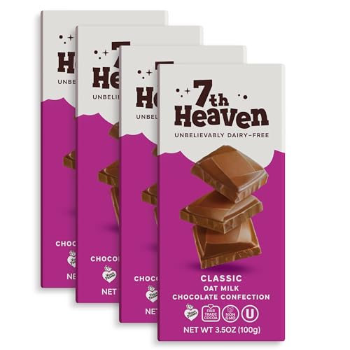 7th Heaven, Vegan Oat Milk Chocolate Bars (3.5oz Full Size Candy Bars - 4 Packs) - Perfect for Easter Candy, Plant Based Dairy Free Chocolate with Peanut Butter Filling, Fair Trade Cocoa & Coconut Oil, Kosher Parve