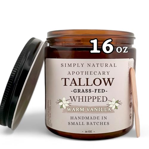 Tallow Balm - Whipped & Handmade - Moisturizing Face and Body Cream/Butter -Unscented - Hydrating - Vitamins A, D, E, K - Sensitive & Dry Skin - Grass Fed Cows, 16 ounce (Warm Vanilla)