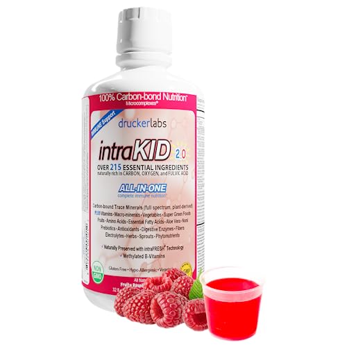 intraKID DRUCKER Labs 2.0 Organic Liquid Trace Minerals, Liquid Multivitamin for Kids, Immune Support, Non GMO, Dairy Free, Gluten Free, Magnesium, Vitamin D, C, E, Zinc, (32 oz., Fruity Raspberry)