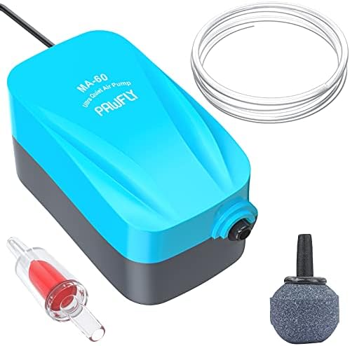 Pawfly Aquarium 15-40 GPH Compact Air Pump Quiet Oxygen Aerator Pump with Air Stone/Nano Bio Sponge Filter Airline Tubing and Check Valve Accessories for 3-20 Gallon Buckets and Fish Tanks
