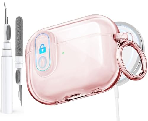 Clear Case for AirPods Pro 2nd/1st Generation Case with Lock, Effortless MagSafe, Soft TPU Transparent Apple Airpod iPod Pro Case Cover 2nd/1st Gen 2023/2022/2019 with Cleaning Kit&Keychian, Pink