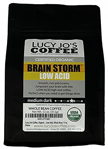 Lucy Jo's Coffee, Organic Brainstorm, Low Acid, Medium Dark, Whole Bean 11 oz