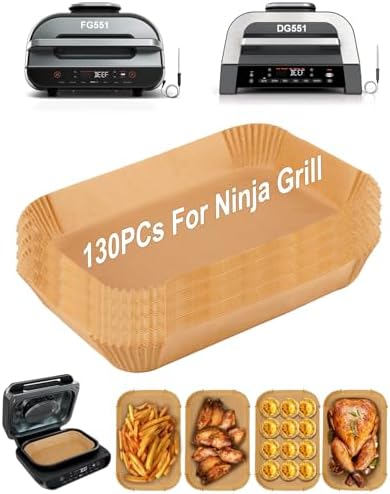 130PCS Air Fryer Liners Disposable for Ninja FG551/DG551 6-in-1 Indoor Grill, MMH Airfryer Parchment Paper Liner Rectangular for Ninja Smart XL Air Fryer, Ninja IG601 Foodi Airfryer Oven Accessories