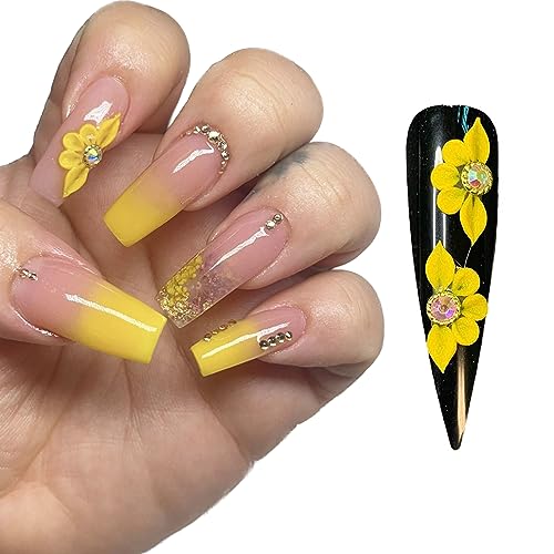 Set 32PCs Or 10Pcs 3D Sweet Season Poinettia (5 Petals) Flower Nail Art Charms Handmade by Acrylic Powder Design Acrylic Nail Art for Women Girls (Yellow 7-10PCs)