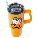 Silver Buffalo Sanrio Hello Kitty Halloween Jack-O-Lantern Stainless Steel Tumbler with Handle and Straw, Fits in Standard Cup Holder, 40 Ounces