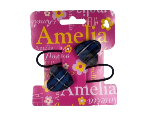 School Uniform Plaid Heart Shape Button Hair Ties/Set of 2/Girls & Women Hair Accessories/Pony tail Holder|AGD Accessories/Hair Bobbles (Plaid 47)