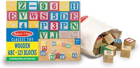 Melissa & Doug Deluxe Wooden ABC/123 1-Inch Blocks Set With Storage Pouch (50 pcs), Classic Letter And Number Wooden Blocks, For Toddlers And Kids Ages 2+