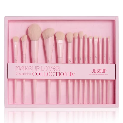 Jessup Pink Makeup Brushes Set 14Pcs Make up Brushes Premium Vegan Foundation Concealer Blush Eyeshadow Eyeliner Powder Highlighter Blending Face Brush Set with Gift Box, T495-G
