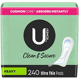 U by Kotex Clean & Secure Ultra Thin Pads, Heavy Absorbency, 240 Count (6 Packs of 40) (Packaging May Vary)