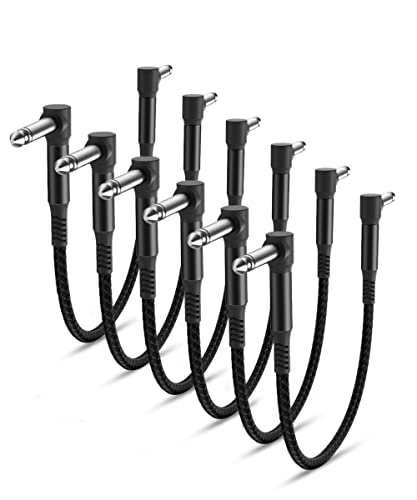 Elebase Guitar Patch Cables 12-Inch 6-Pack,6.35MM Effects Pedal Board Cord,1/4" Right-Angle Nylon Braided Instrument Audio Cable,Pedalboard Connector TS Wire for Amp/Amplifier,Mixer,Electric Bass