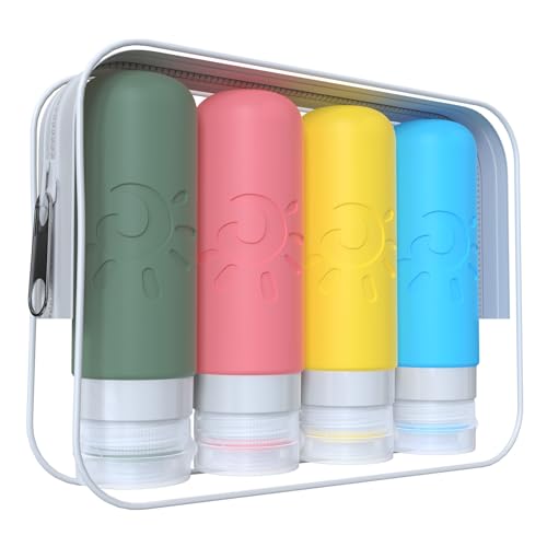 Travel Bottles for Toiletries, TSA Approved Travel Containers 3oz Leak Proof Travel Tubs Refillable Liquid Travel Accessories for Shampoo Conditioner Lotion Body Wash(Multicolored F)