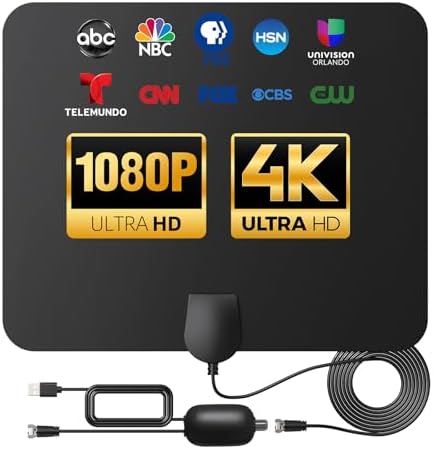TV Antenna Indoor Long Range 900 Miles, Supports 4K 1080p Smart TV Signal Reception with Signal Amplifier 16ft HDTV Coax Cable