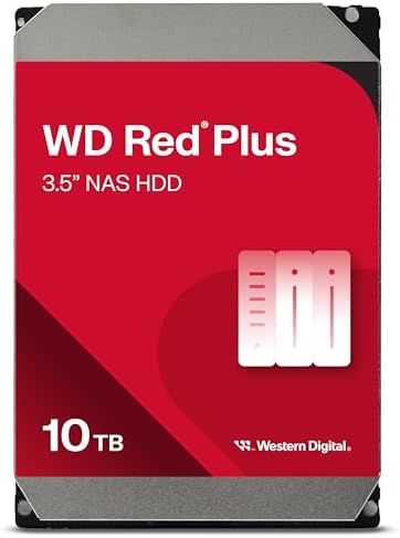 Western Digital 10TB WD Red Plus NAS Internal Hard Drive HDD - 7200 RPM, SATA 6 Gb/s, CMR, 256 MB Cache, 3.5" - WD101EFBX (Renewed)