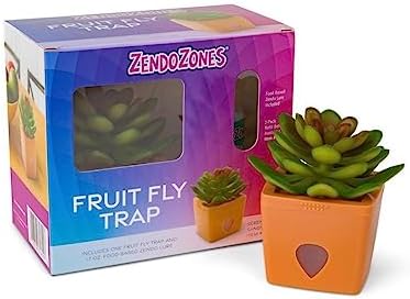 ZendoZones Fruit Fly Trap with Zendo Lure, Serene Sandy with Plastic, terracotta Base, Refillable and Reusable, Long-Lasting