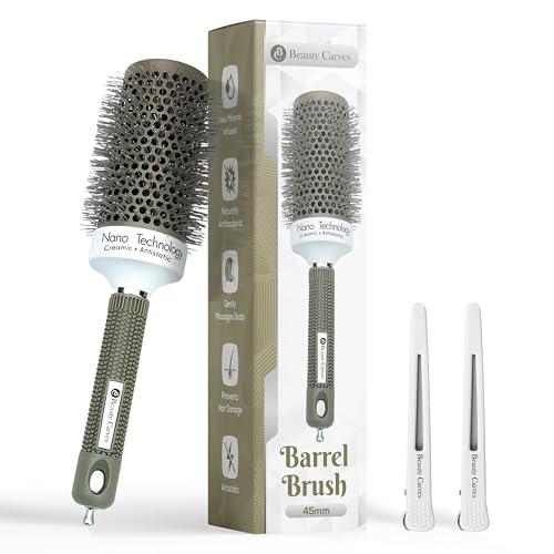 Round Brush, 45 mm/1.7 Inch Barrel with 2 Clips – Round Hair Brush with Flexible Nylon 66 Bristles Nano Ionic Heat Resistant Tech for Professional Curling, Styling & Shining Texture