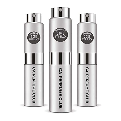 CA Perfume Impression of Carolina H. 2One 2VIP Black For Men Replica Version Fragrance Dupes Concentrated Long Lasting Eau de Parfum Spray Refillable Atomizer Bottle 0.27 Fl Oz-X3
