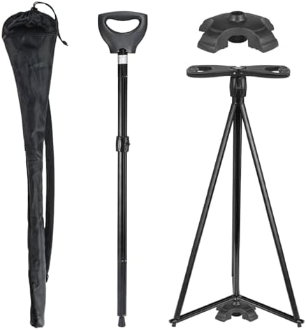 Folding Walking Cane with Seat, 2-in-1 Lightweight Aluminum Cane Stool for Seniors & Adults, Portable with Carry Bag, Anti-Slip for Travel & Hiking