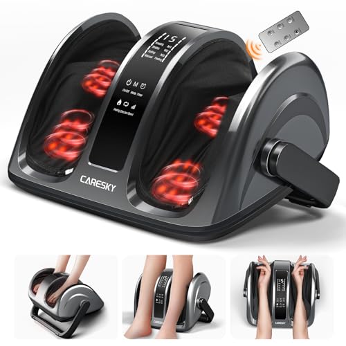 CARESKYpro Shiatsu Foot Massager Machine with Heat & Remote, Upgraded 3-Heating for Circulation and Pain Relief, 7-in-1 Deep Kneading Rolling for Calf-Leg-Arm Relaxation, Plantar Fasciitis