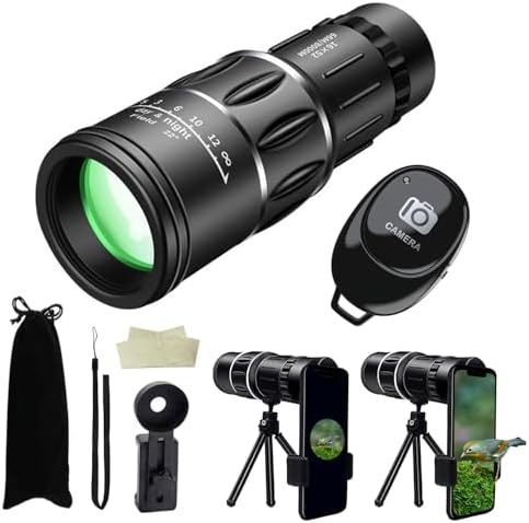 16x52 Monocular-Telescope Monoculars High Powered with Smartphone Adapter Telescope Hunting Wildlife Bird Watching Travel Camping Hiking (16x52 HD)