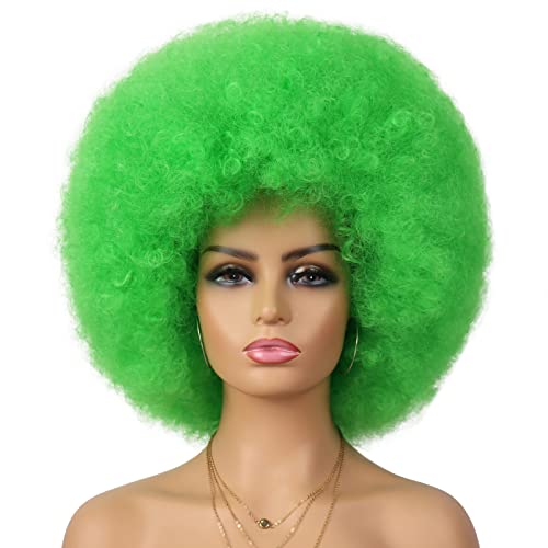 G&T Wig 70s Afro Green Wigs for Women Glueless Wear and Go Wig Costume Cosplay Disco Funny Wigs Heat Resistant Bouncy Wigs Short Afro Kinky Curly Wigs for St. Patrick's Day Party(Green)