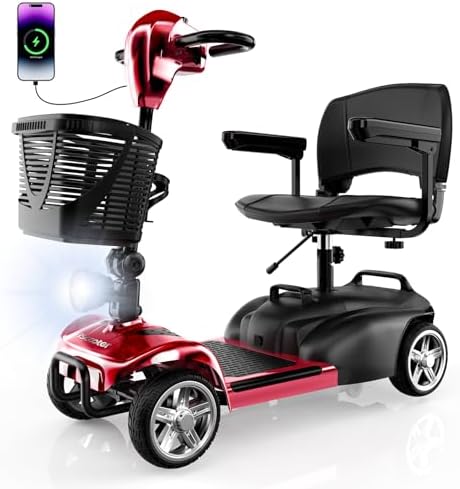 iScooter X-02 Mobility Scooter, 12/24 Miles Electric Wheelchair Device, Up to 300LBS, 4 Wheel Foldable Mobility Scooter for Adults & Seniors, LED Headlight, Basket, Cup Holder, Long Range