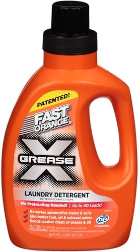 Fast Orange 22340 Grease X Mechanics Laundry Detergent For Oil, Grease, Automotive Stains And Odors, Eliminates Fuel, Oil, Grease And Exhaust Stains 40 fl. Oz