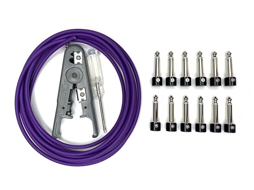 Solderless Guitar Pedal Patch Cable Kit 6 Pack to Make DIY Custom Length Cables for Pedalboard (Purple Cable Kit)