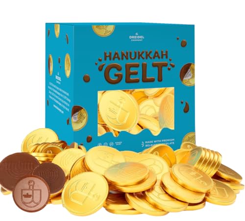 The Dreidel Company Hanukkah Chocolate Gelt, Nut-Free, Belgian Milk Chocolate Coins, Foil Wrapped Gold Coins Kosher Dairy Chanukah Gelt (Half-Pound)