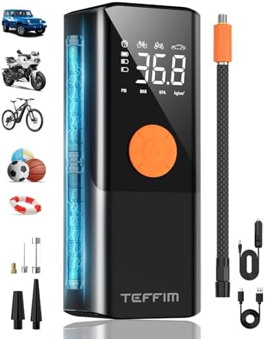 Tire Inflator Portable Air Compressor - 150PSI & 20000mAh Battery, 12V Mini Air Pump for Car Tires, 6X Tire Pump with Pressure Gauge, Auto Shut-off, Motorcycle, SUV, Bike, Bicycle, Balls