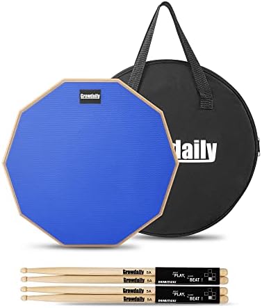 Drum Practice Pad for drumming drum pad and sticks 12 In,Sided With 2 Pairs/4 Maple 5A Drum Sticks & Storage Bag (Blue)