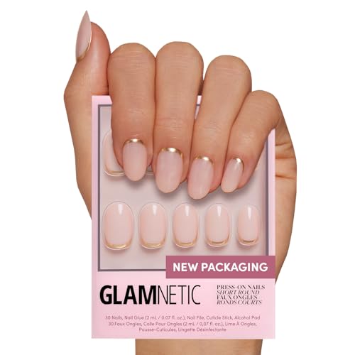 Glamnetic Press On Nails - Goal Digger | Glossy, Semi-Transparent, Short Round Nails, Reusable | 12 Sizes - 30 Nail Kit with Glue