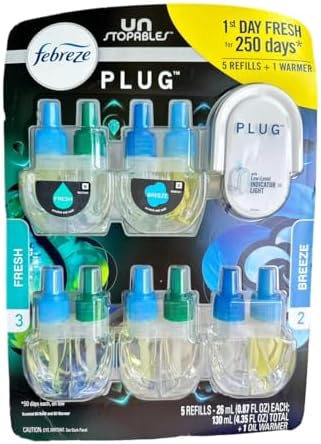 Febreze 5 Pack refill plugin oil with Breeze & Fresh scented oil, Pink