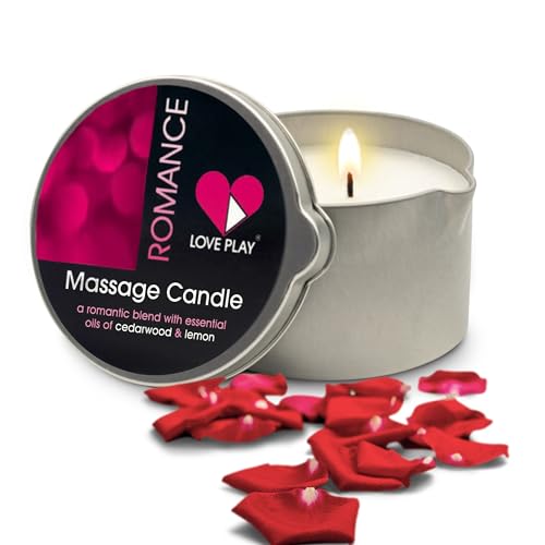 LOVE PLAY Massage Oil Candle for Pure Relaxation and Home SPA - Vegan Moisturizing Body Oil - Hydrating Skin Care with Essential Oils (6.76oz)
